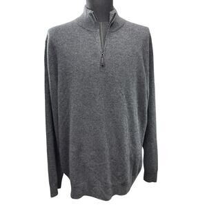 Daniel Hechter Paris 100% Cashmere Sweater Mens XXL Mock Neck 1/4 Zip Gray NWT